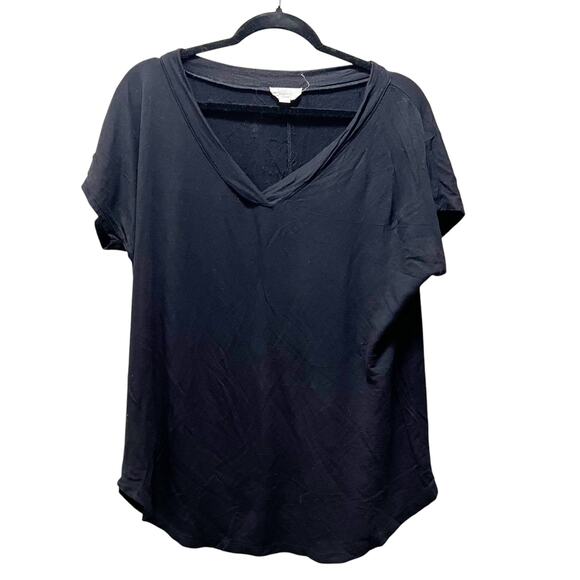 LOFT Outlet Lounge Short Sleeve Shirt V-Neck Black Stretch Pullover Top Size M - Picture 1 of 5